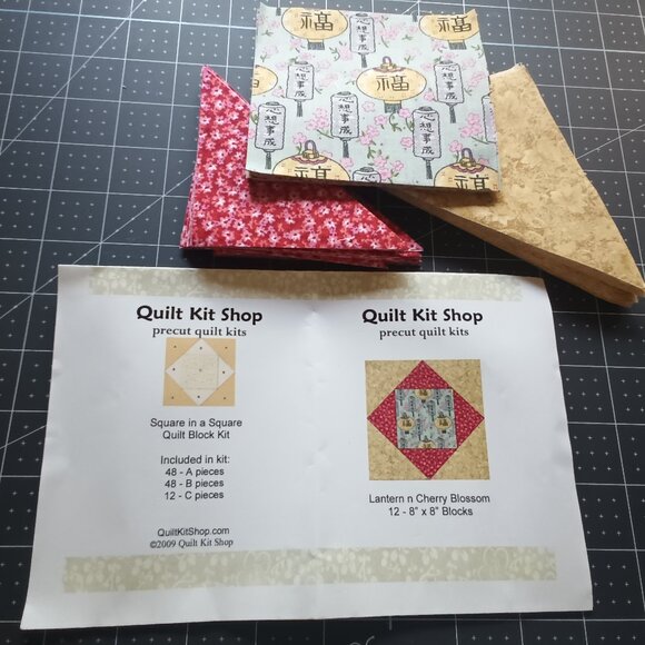 "Lantern n Cherry Blossom" Pre Cut Quilt Kit Makes 12 - 8" Square Blocks - Picture 2 of 4